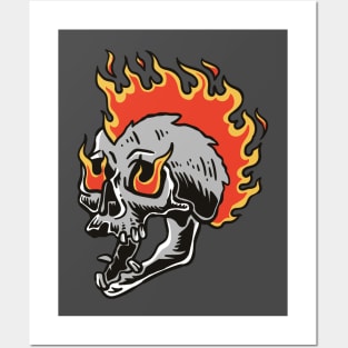 skull with flaming punk hair Posters and Art